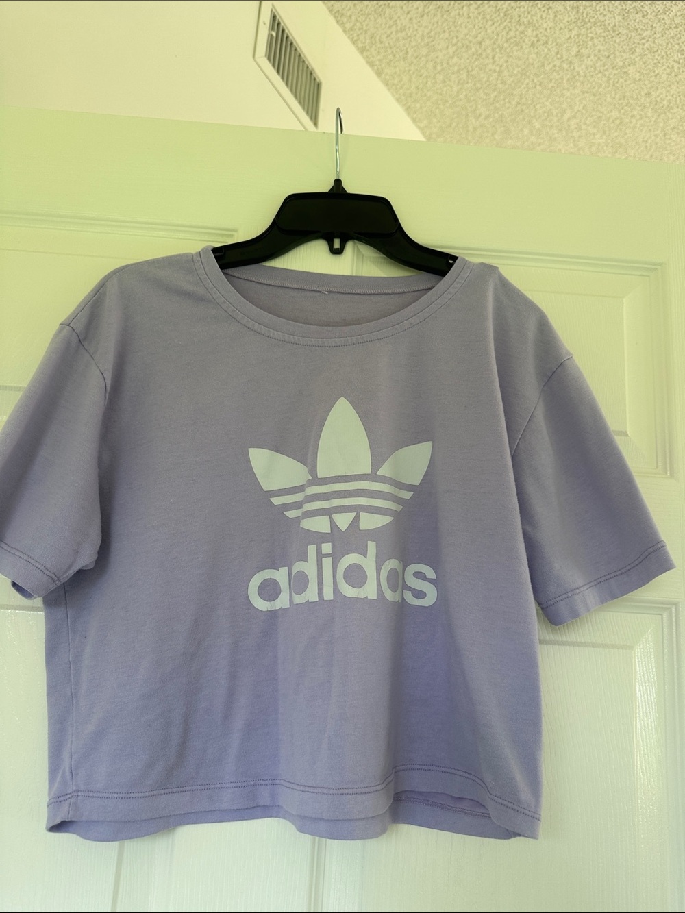 adidas Cropped Tee in Lavender with White Trefoil